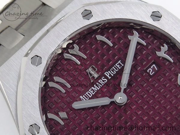 Lady Royal Oak 33mm 67651 SS ZF 1:1 Best Edition Purple Red Textured Dial on SS Bracelet RONDA Quartz WaterResistant 4485