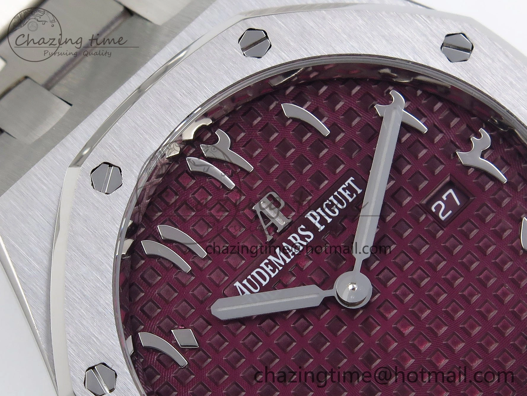 Lady Royal Oak 33mm 67651 SS ZF 1:1 Best Edition Purple Red Textured Dial on SS Bracelet RONDA Quartz WaterResistant 4485