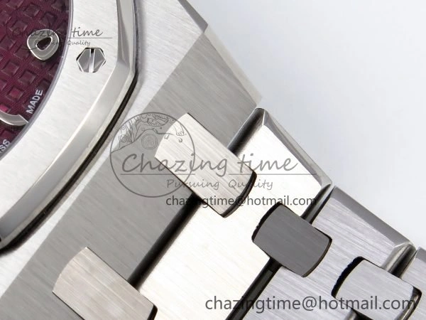 Lady Royal Oak 33mm 67651 SS ZF 1:1 Best Edition Purple Red Textured Dial on SS Bracelet RONDA Quartz WaterResistant 4485