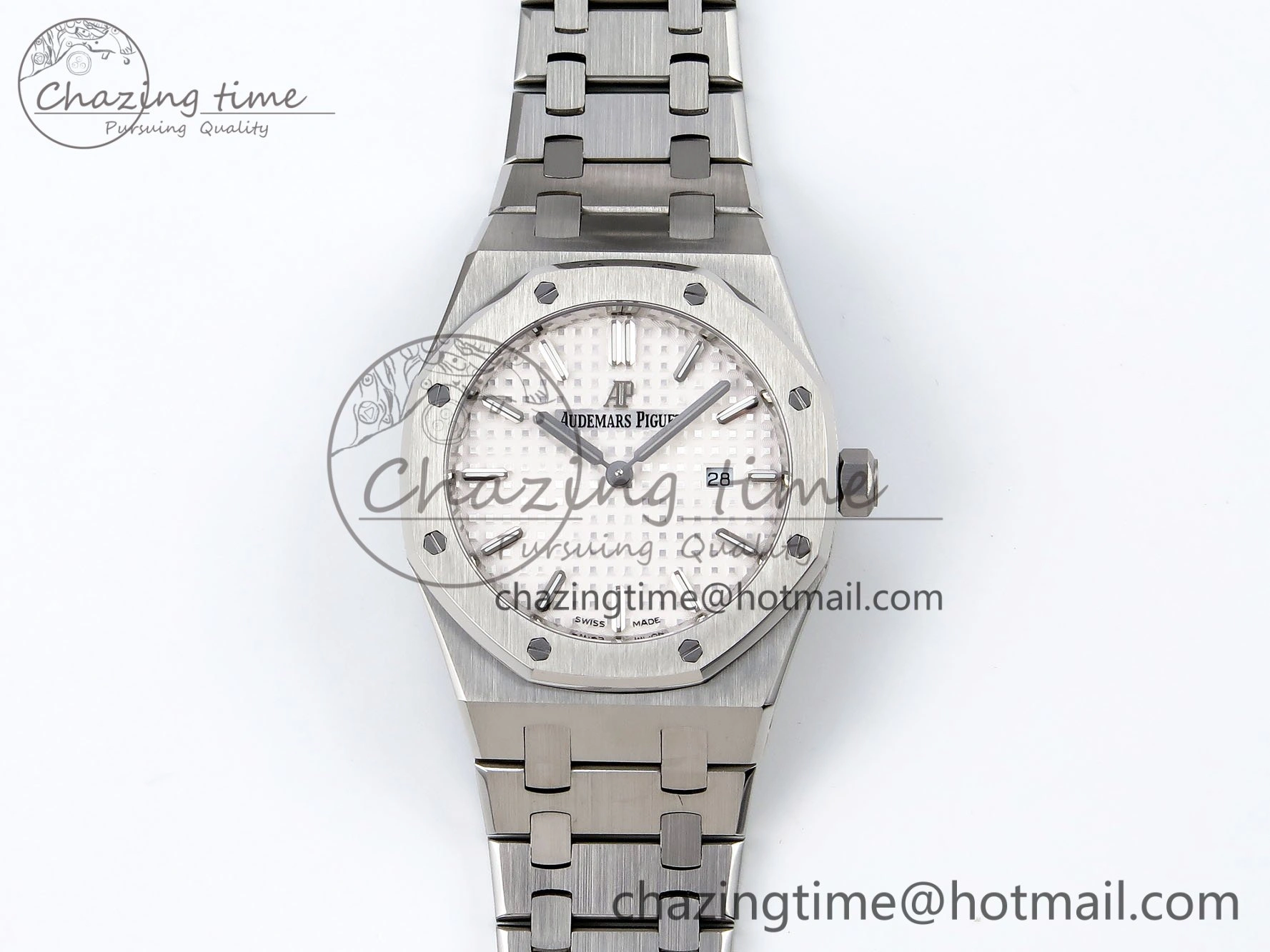 Contemporary Lady Royal Oak 33mm 67651 SS ZF 1:1 Best Edition White Textured Dial on SS Bracelet RONDA Quartz 10090