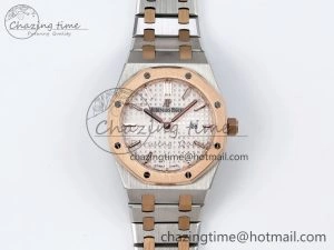 Lady Royal Oak 33mm 67651 SS RG ZF 1:1 Best Edition White Textured Dial on SS RG Bracelet RONDA Quartz OdorResistant 10097