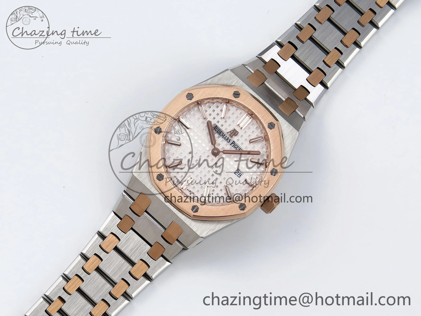 Lady Royal Oak 33mm 67651 SS RG ZF 1:1 Best Edition White Textured Dial on SS RG Bracelet RONDA Quartz Efficient 4489