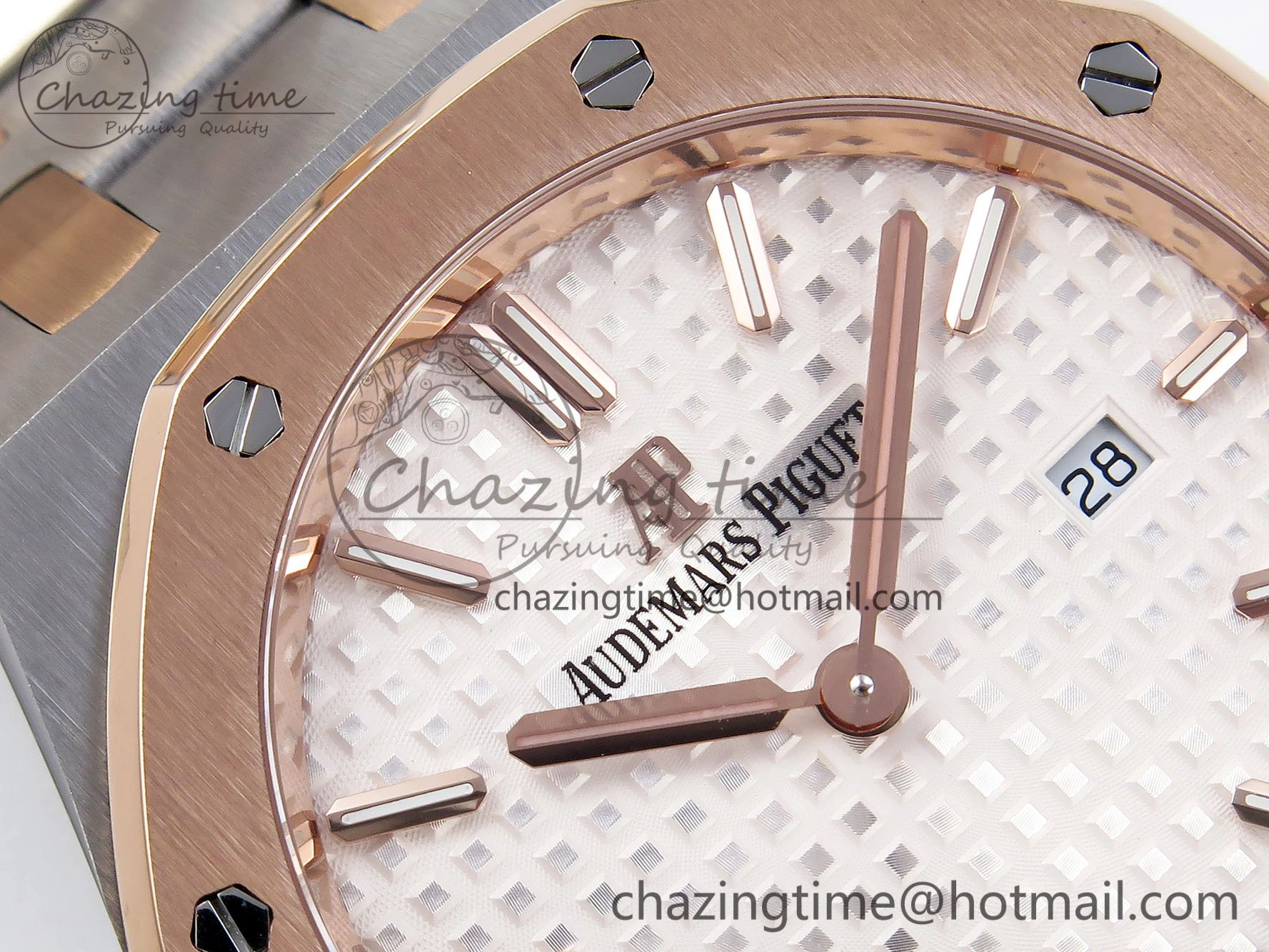 Lady Royal Oak 33mm 67651 SS RG ZF 1:1 Best Edition White Textured Dial on SS RG Bracelet RONDA Quartz Efficient 4489