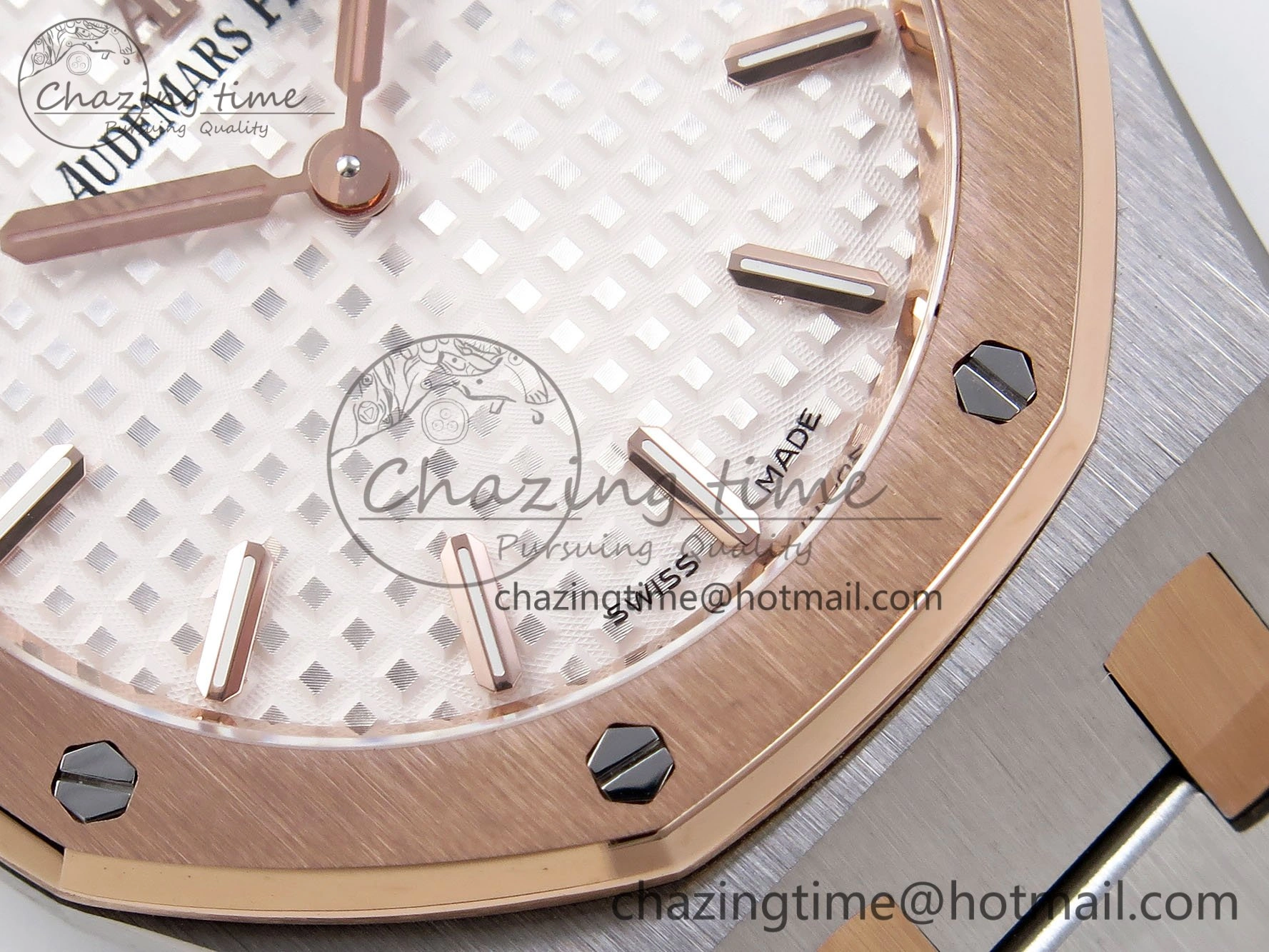 Lady Royal Oak 33mm 67651 SS RG ZF 1:1 Best Edition White Textured Dial on SS RG Bracelet RONDA Quartz Efficient 4489
