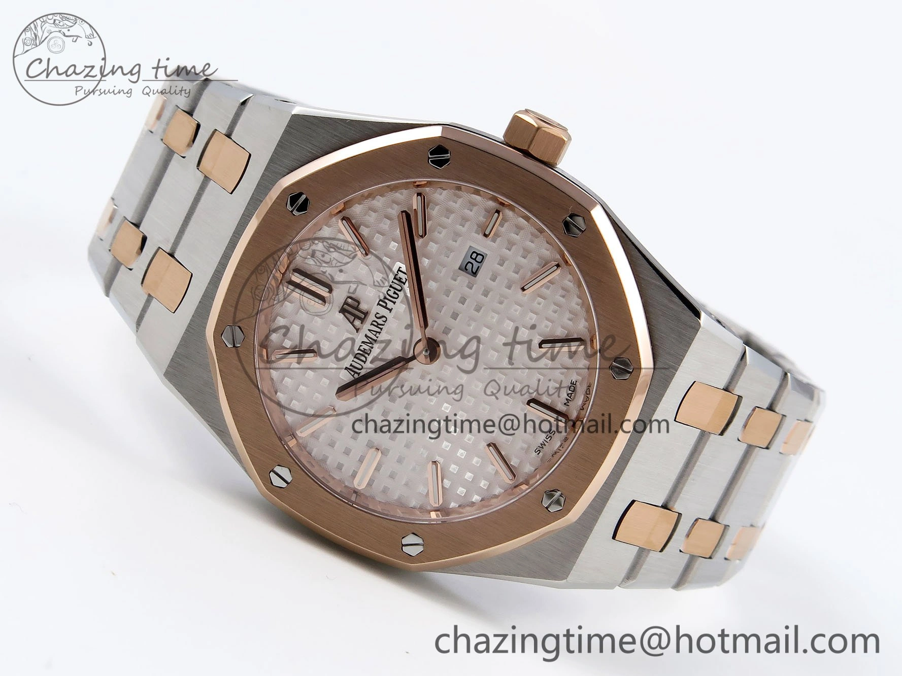 Lady Royal Oak 33mm 67651 SS RG ZF 1:1 Best Edition White Textured Dial on SS RG Bracelet RONDA Quartz Efficient 4489
