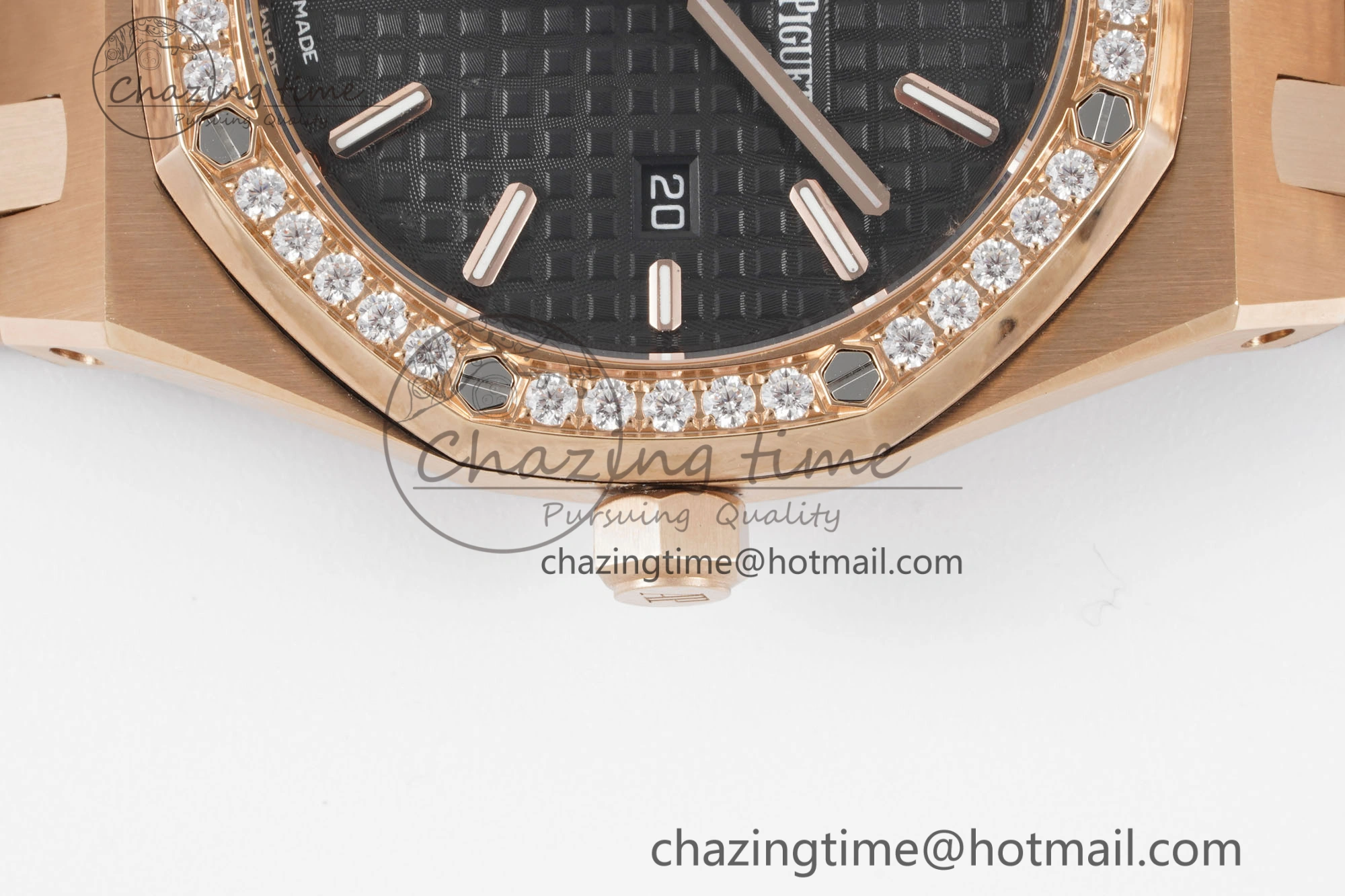 Sporty Lady Royal Oak 33mm RG Diamonds Bezel JJF 1:1 Best Edition Black Dial on RG Bracelet ETA Quartz 4635