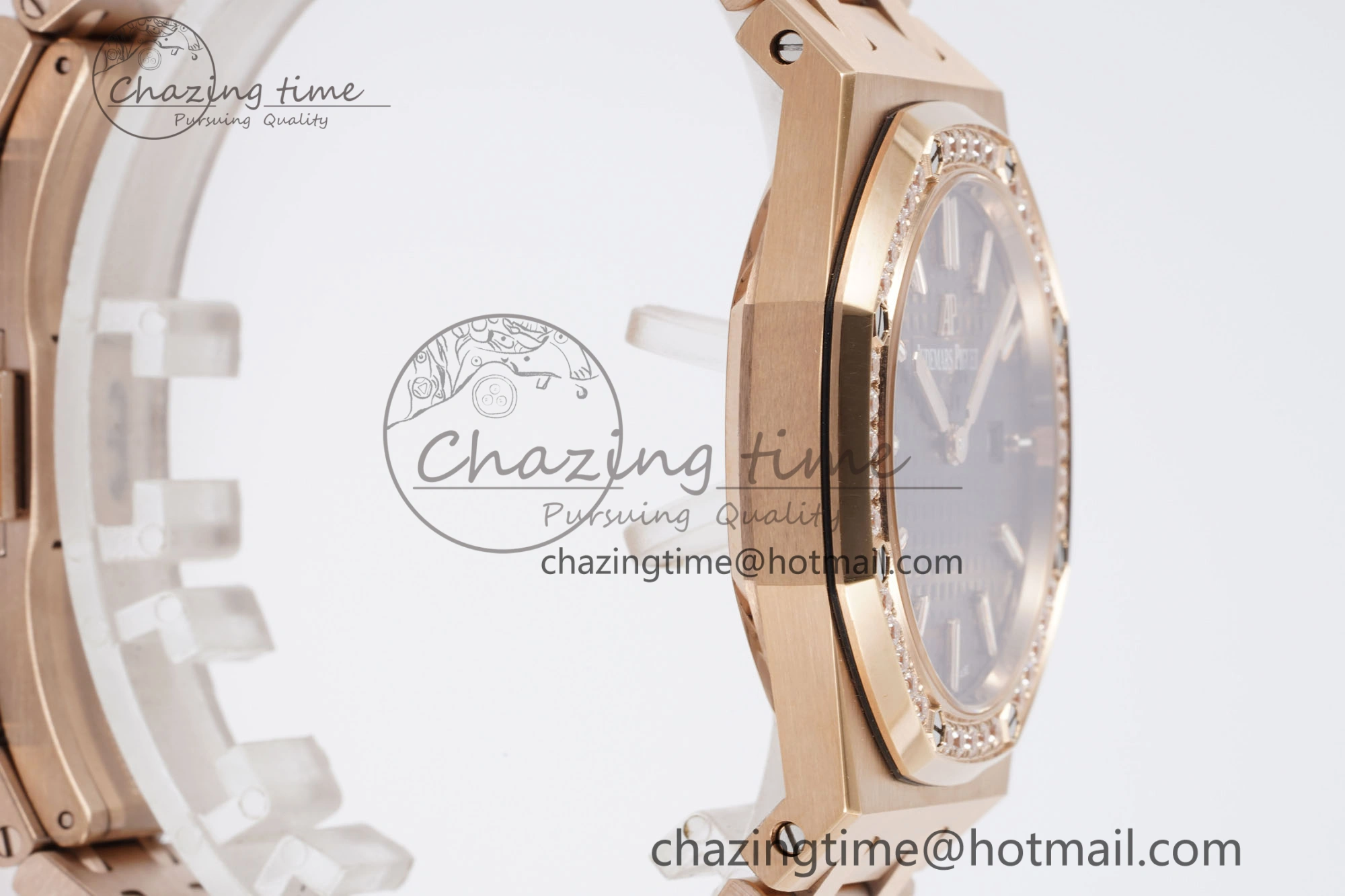 Lady Royal Oak 33mm RG Diamonds Bezel JJF 1:1 Best Edition Brown Dial on RG Bracelet ETA Quartz Versatile 4633