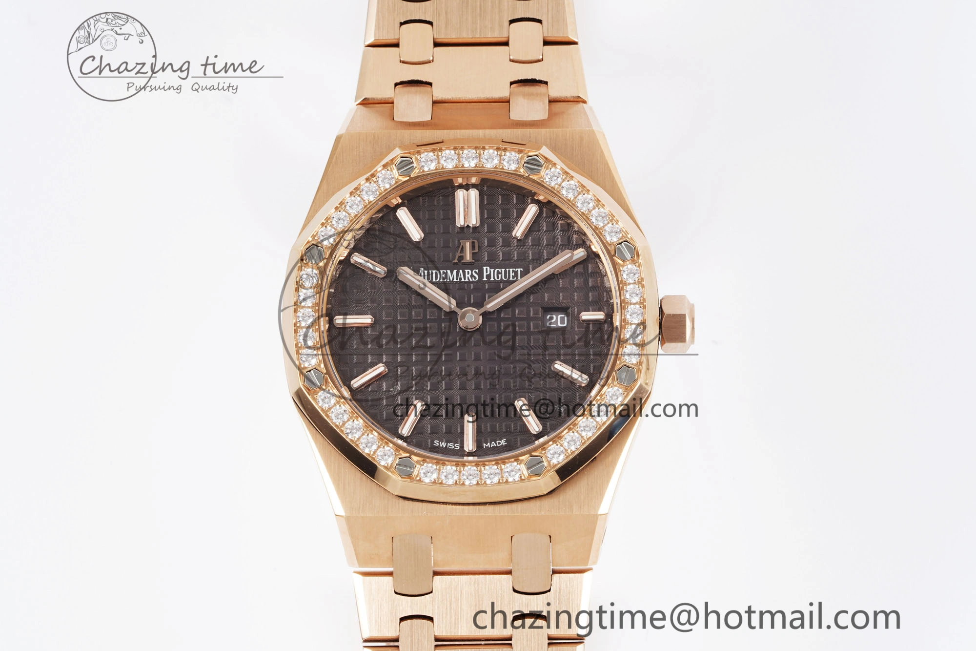 Lady Royal Oak 33mm RG Diamonds Bezel JJF 1:1 Best Edition Brown Dial on RG Bracelet ETA Quartz Versatile 4633
