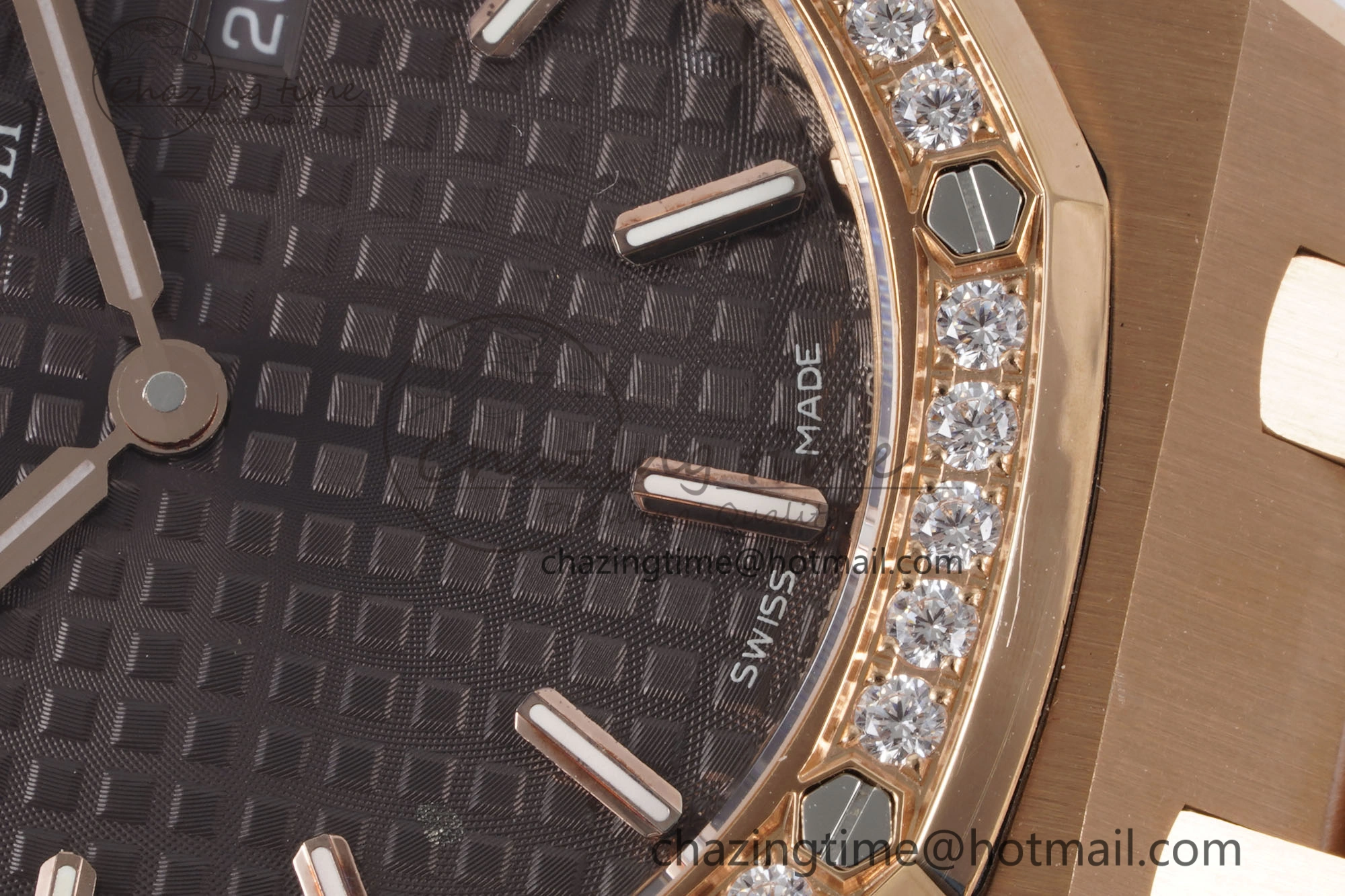 Lady Royal Oak 33mm RG Diamonds Bezel JJF 1:1 Best Edition Brown Dial on RG Bracelet ETA Quartz Versatile 4633