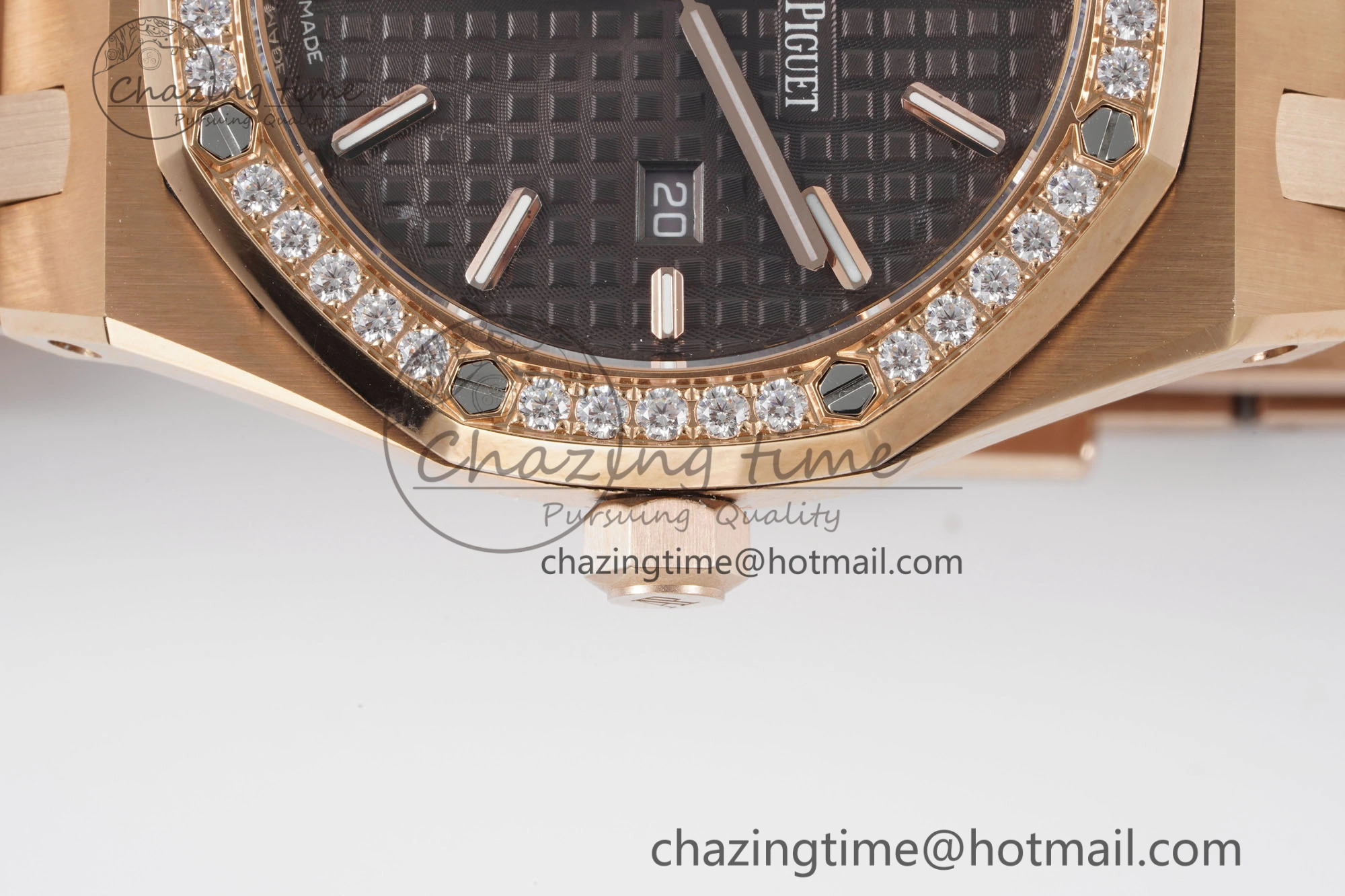Lady Royal Oak 33mm RG Diamonds Bezel JJF 1:1 Best Edition Brown Dial on RG Bracelet ETA Quartz Versatile 4633
