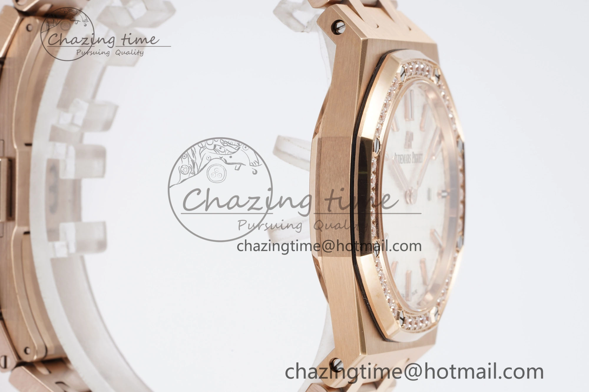 Lady Royal Oak 33mm RG Diamonds Bezel JJF 1:1 Best Edition White Dial on RG Bracelet ETA Quartz Attractive 10141