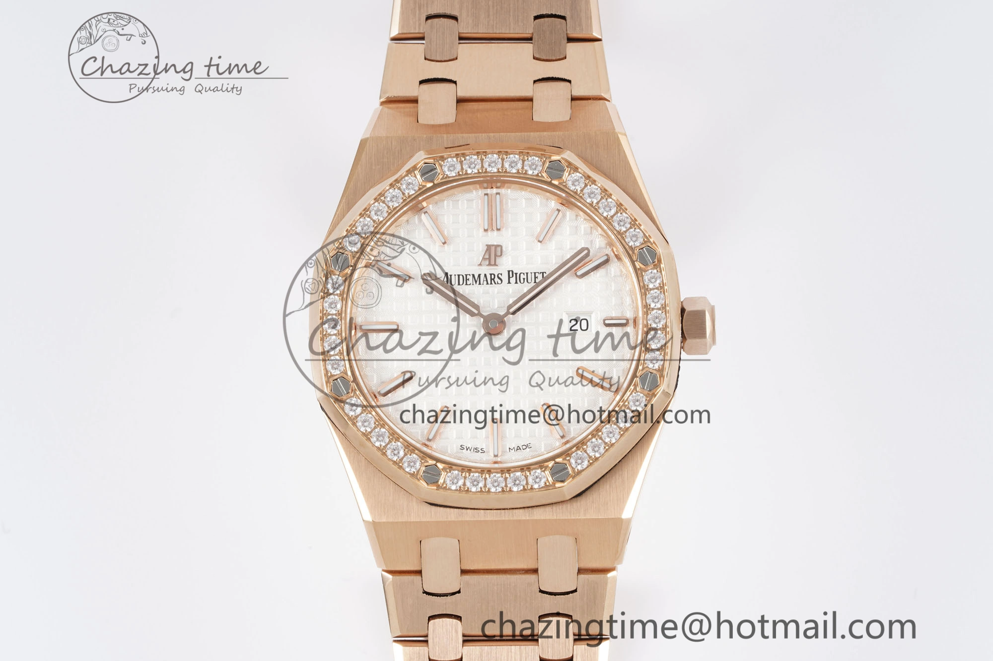 Lady Royal Oak 33mm RG Diamonds Bezel JJF 1:1 Best Edition White Dial on RG Bracelet ETA Quartz Attractive 10141