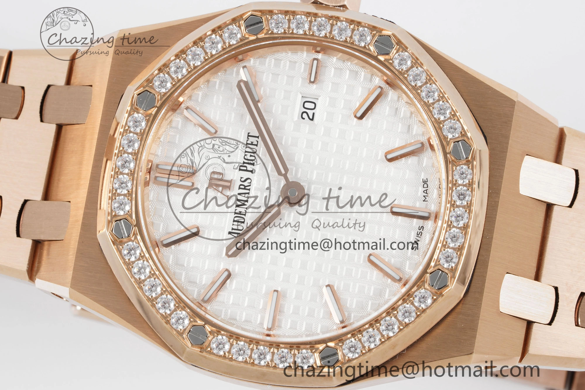 Lady Royal Oak 33mm RG Diamonds Bezel JJF 1:1 Best Edition White Dial on RG Bracelet ETA Quartz Attractive 10141