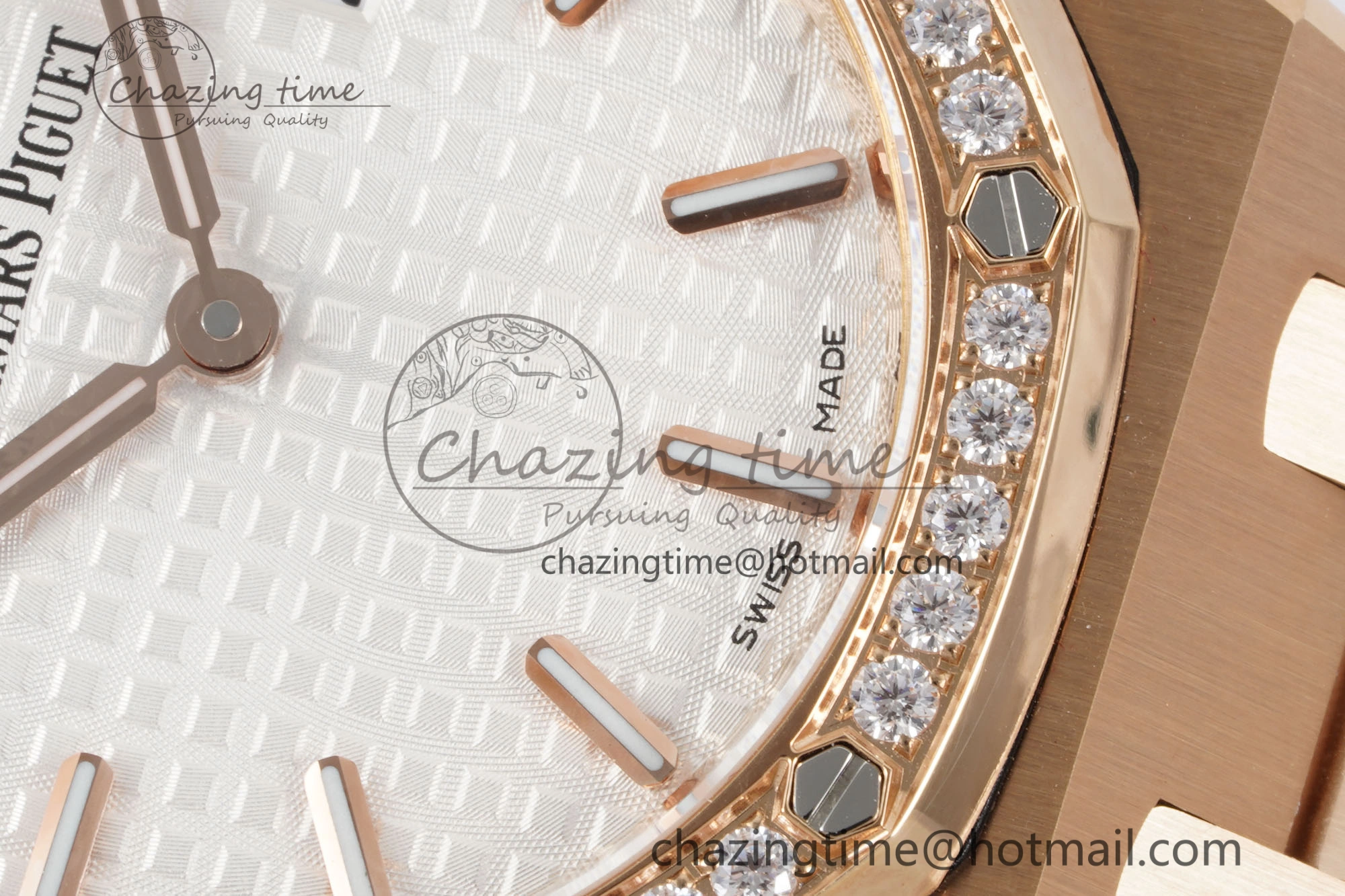 Lady Royal Oak 33mm RG Diamonds Bezel JJF 1:1 Best Edition White Dial on RG Bracelet ETA Quartz Attractive 10141