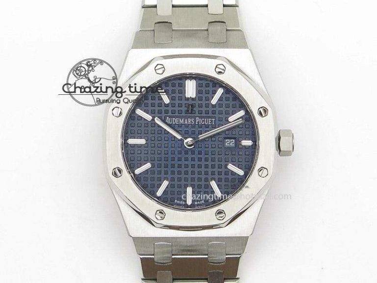Lady Royal Oak 33mm SS Blue Textured Dial on SS Bracelet RONDA Quartz Stretchable 5146