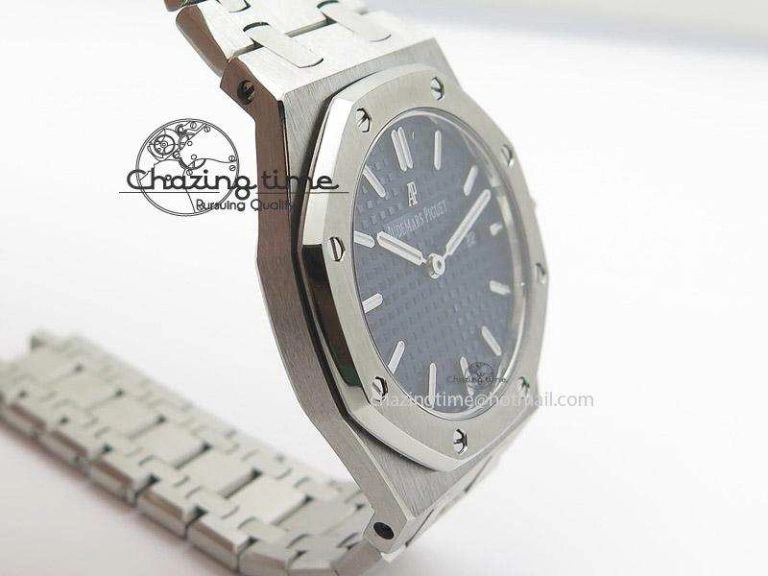 Lady Royal Oak 33mm SS Blue Textured Dial on SS Bracelet RONDA Quartz Stretchable 5146
