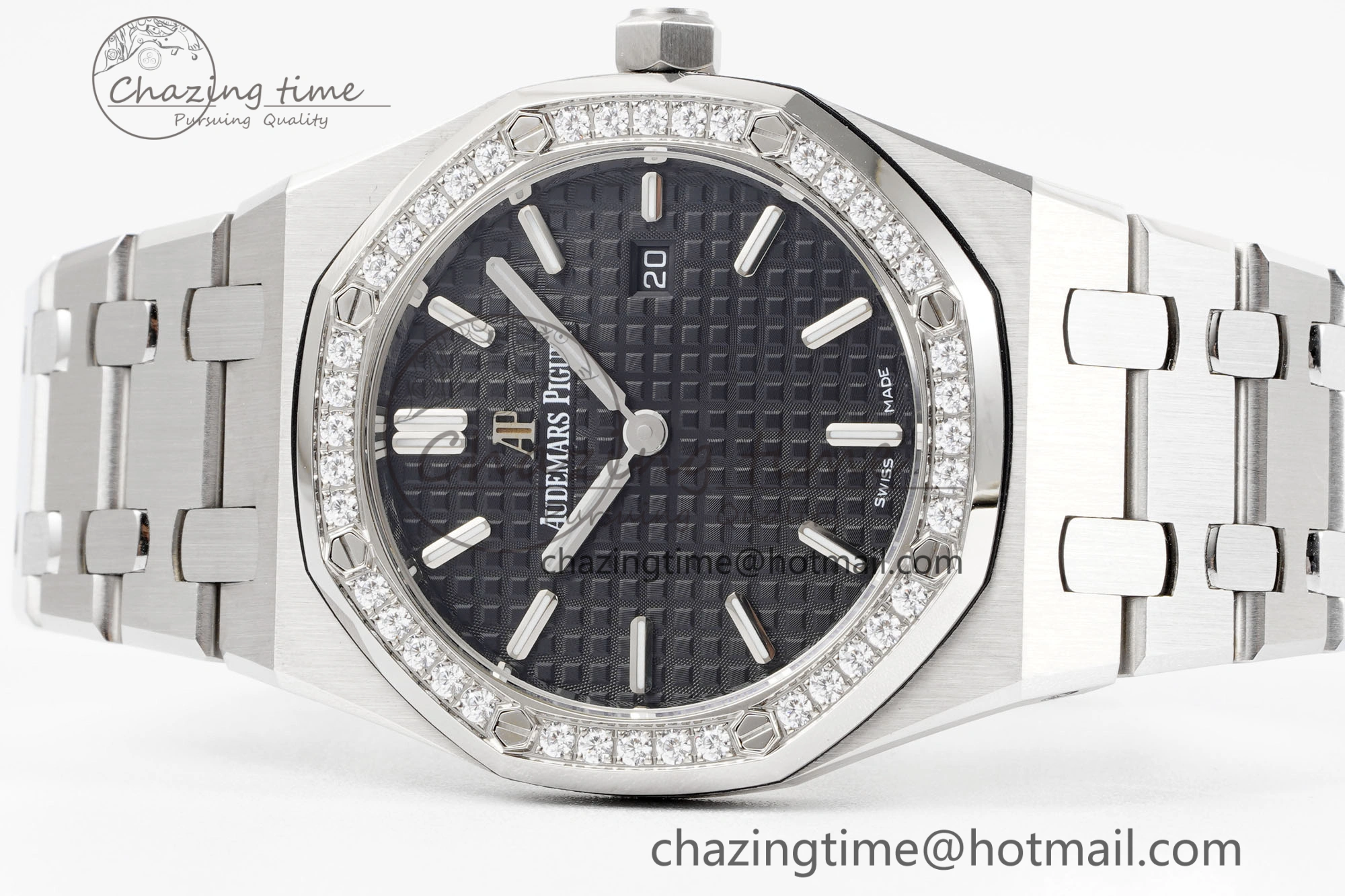 Lady Royal Oak 33mm SS Diamonds Bezel JJF 1:1 Best Edition Black Dial on SS Bracelet ETA Quartz Durable 4639