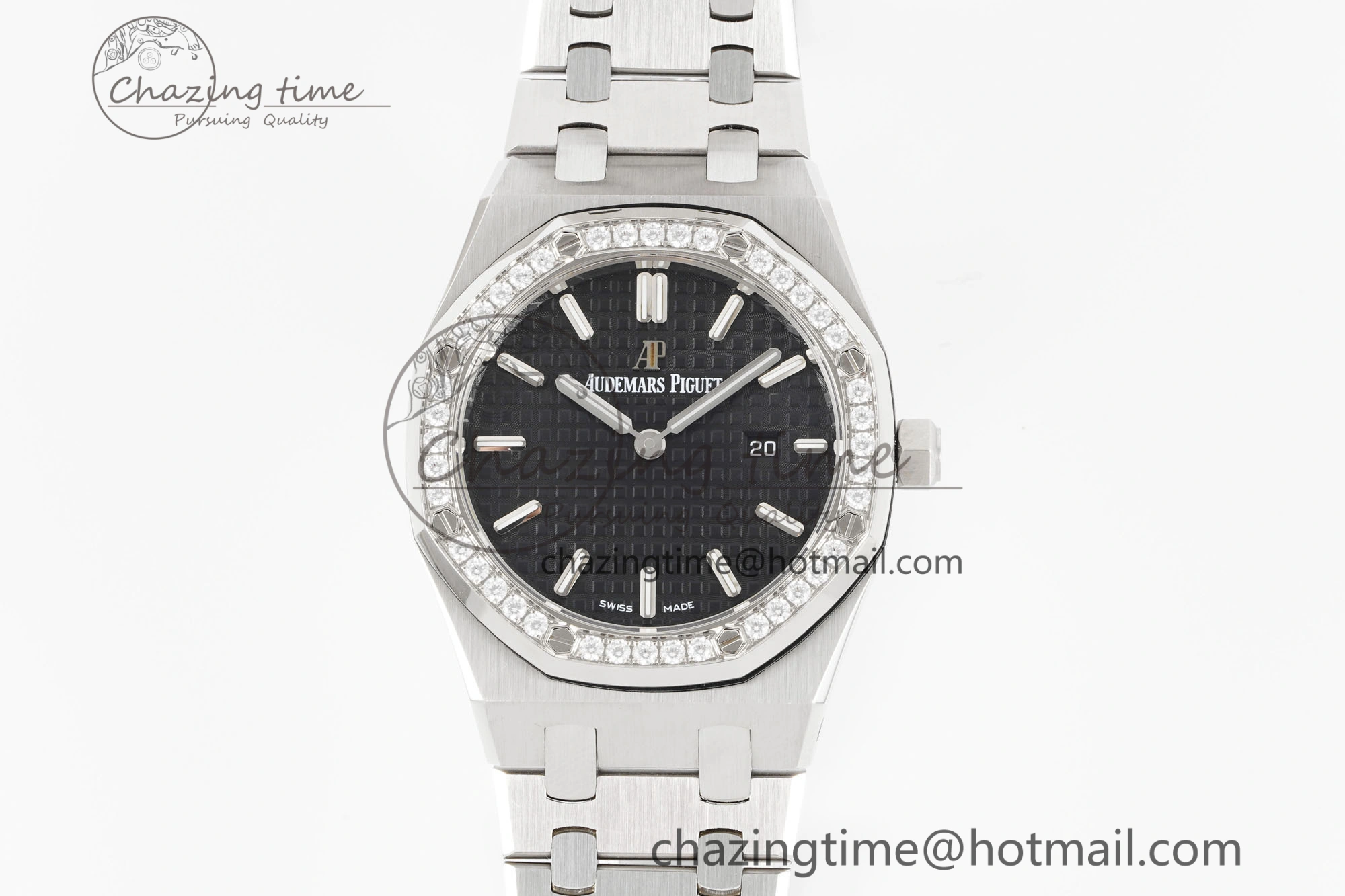 Lady Royal Oak 33mm SS Diamonds Bezel JJF 1:1 Best Edition Black Dial on SS Bracelet ETA Quartz Durable 4639