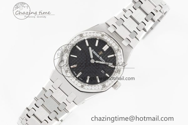 Lady Royal Oak 33mm SS Diamonds Bezel JJF 1:1 Best Edition Black Dial on SS Bracelet ETA Quartz Durable 4639
