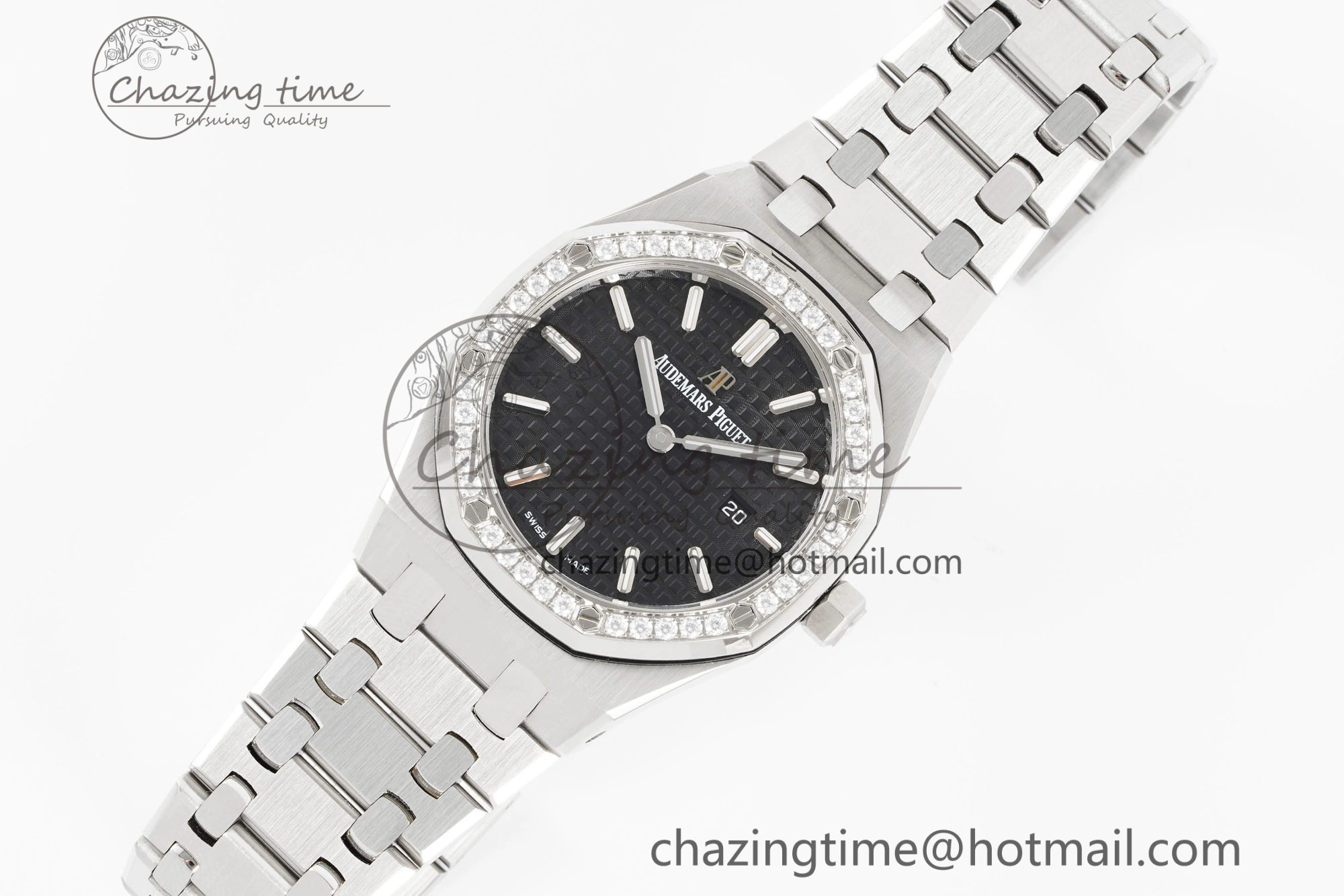 Lady Royal Oak 33mm SS Diamonds Bezel JJF 1:1 Best Edition Black Dial on SS Bracelet ETA Quartz Durable 4639