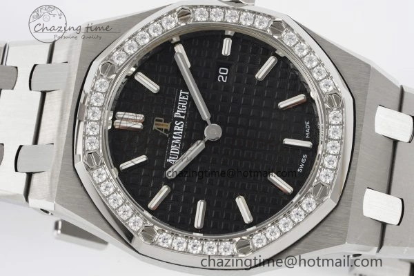 Lady Royal Oak 33mm SS Diamonds Bezel JJF 1:1 Best Edition Black Dial on SS Bracelet ETA Quartz Durable 4639