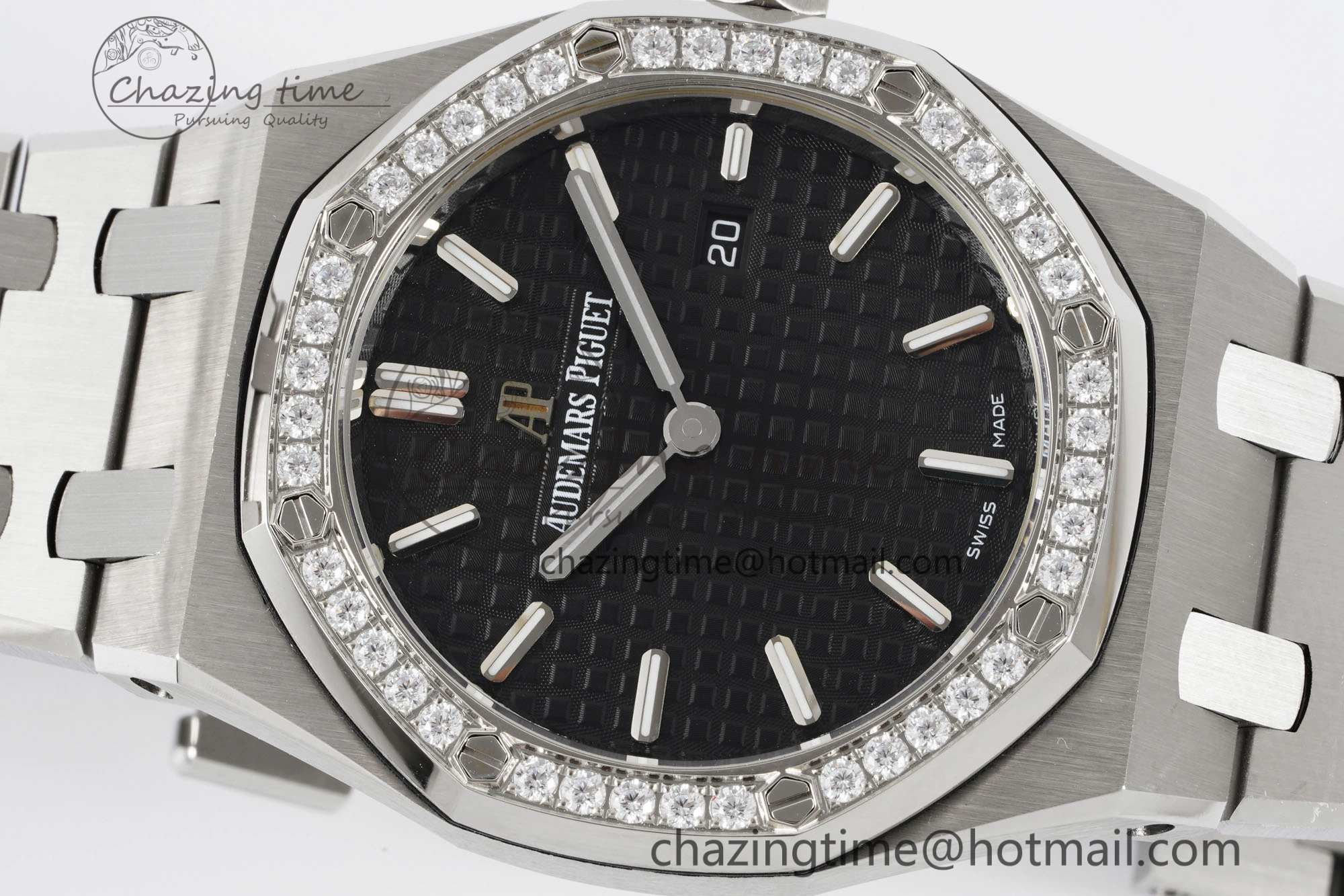 Lady Royal Oak 33mm SS Diamonds Bezel JJF 1:1 Best Edition Black Dial on SS Bracelet ETA Quartz Durable 4639