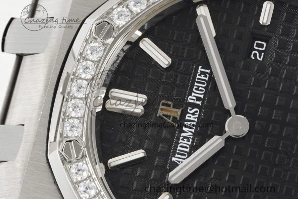 Lady Royal Oak 33mm SS Diamonds Bezel JJF 1:1 Best Edition Black Dial on SS Bracelet ETA Quartz Durable 4639
