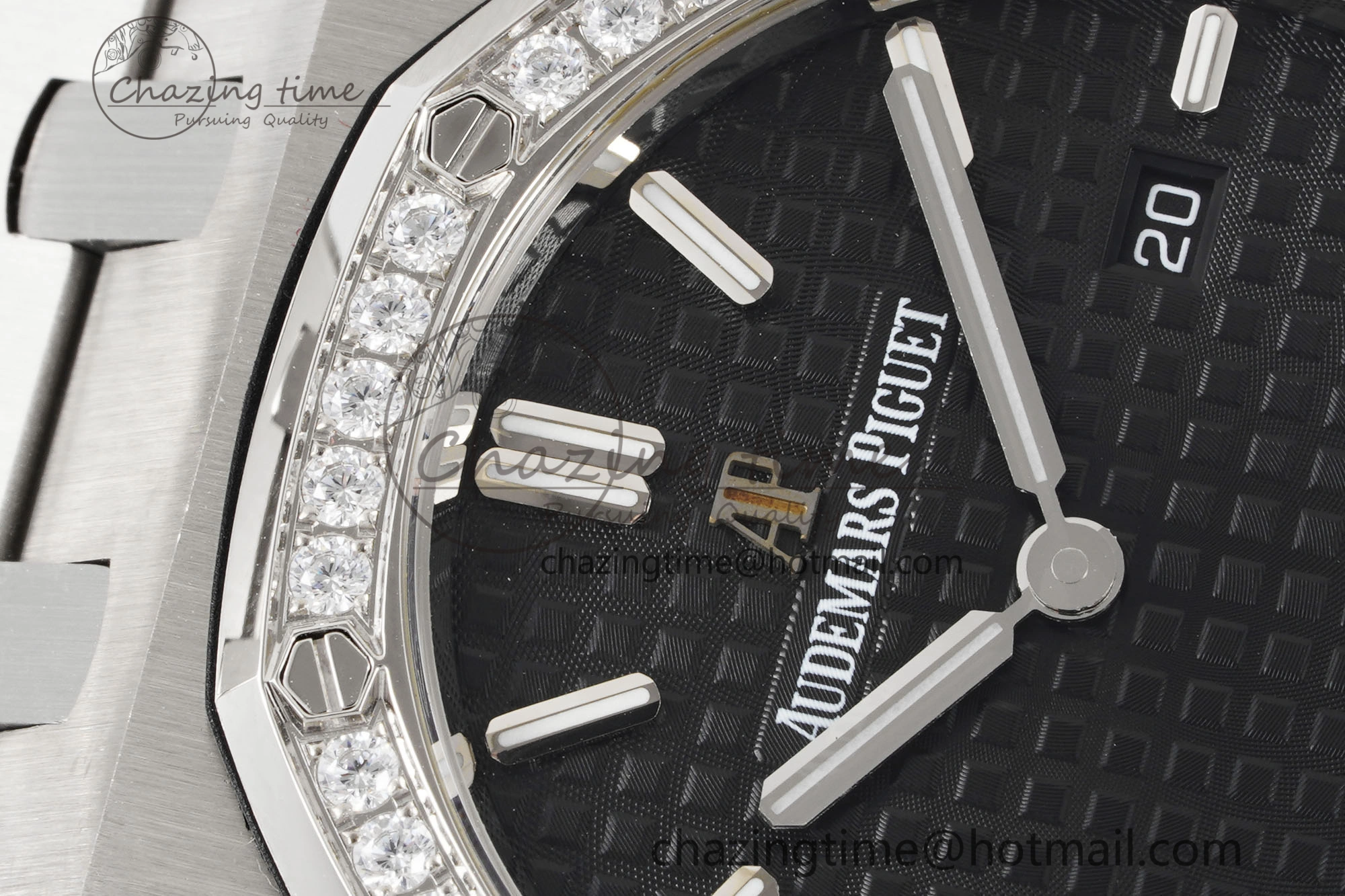 Lady Royal Oak 33mm SS Diamonds Bezel JJF 1:1 Best Edition Black Dial on SS Bracelet ETA Quartz Durable 4639