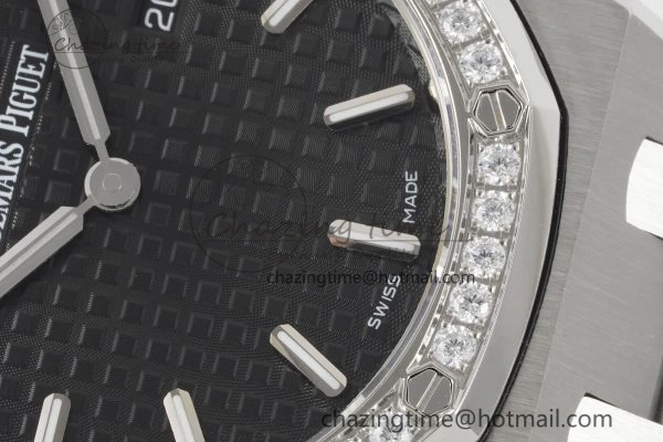 Lady Royal Oak 33mm SS Diamonds Bezel JJF 1:1 Best Edition Black Dial on SS Bracelet ETA Quartz Durable 4639