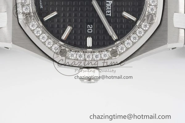 Lady Royal Oak 33mm SS Diamonds Bezel JJF 1:1 Best Edition Black Dial on SS Bracelet ETA Quartz Durable 4639