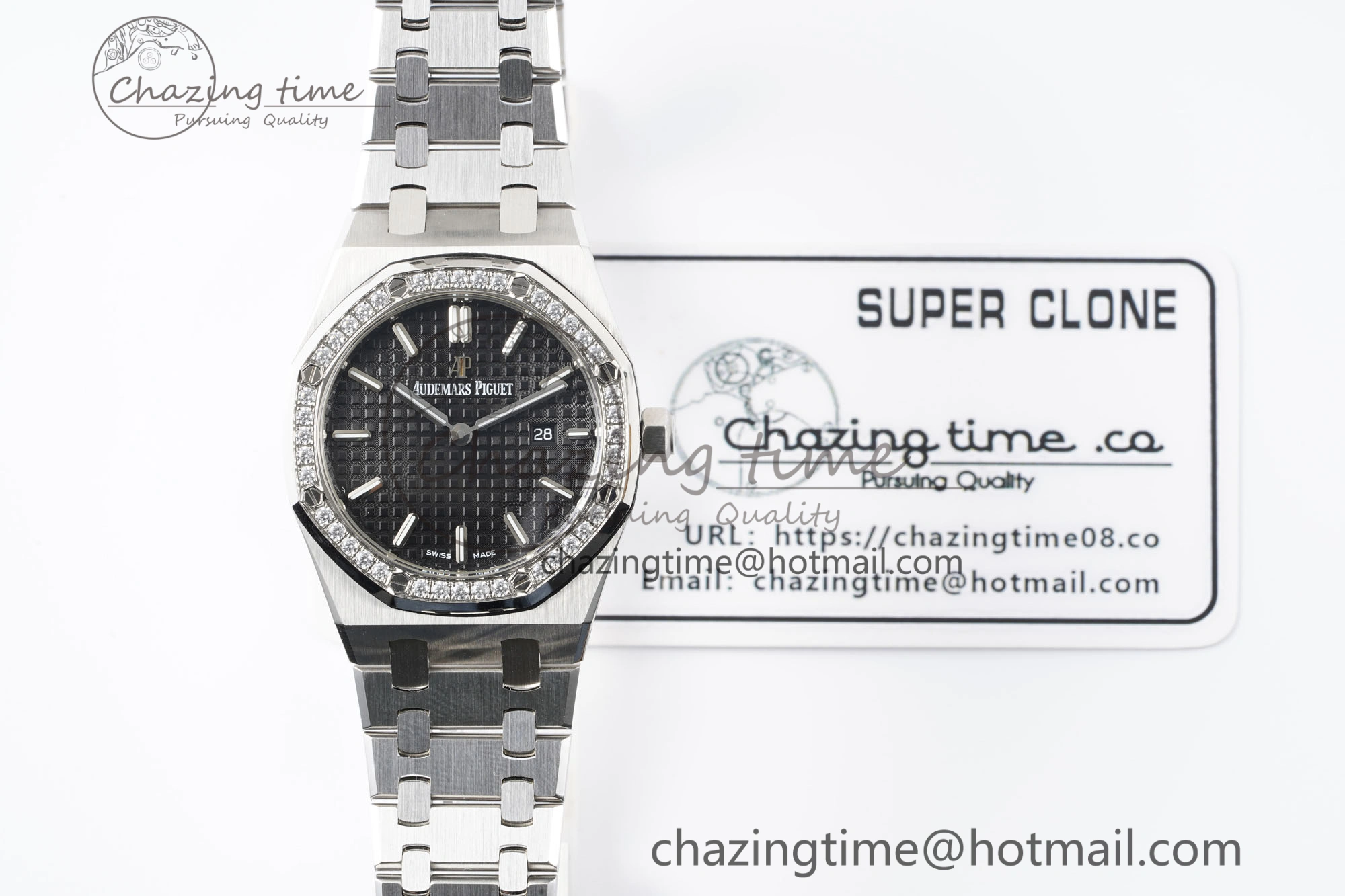Lady Royal Oak 33mm SS Diamonds Bezel JJF 1:1 Best Edition Black Dial on SS Bracelet ETA Quartz Durable 4639