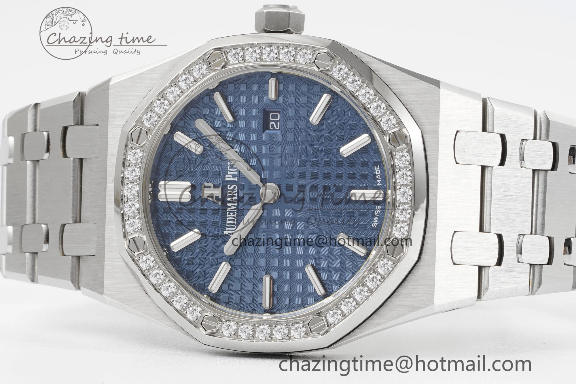 Lightweight Lady Royal Oak 33mm SS Diamonds Bezel JJF 1:1 Best Edition Blue Dial on SS Bracelet ETA Quartz 10145