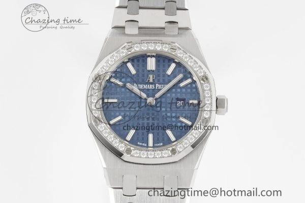 Lady Royal Oak 33mm SS Diamonds Bezel JJF 1:1 Best Edition Blue Dial on SS Bracelet ETA Quartz Affordable 4636