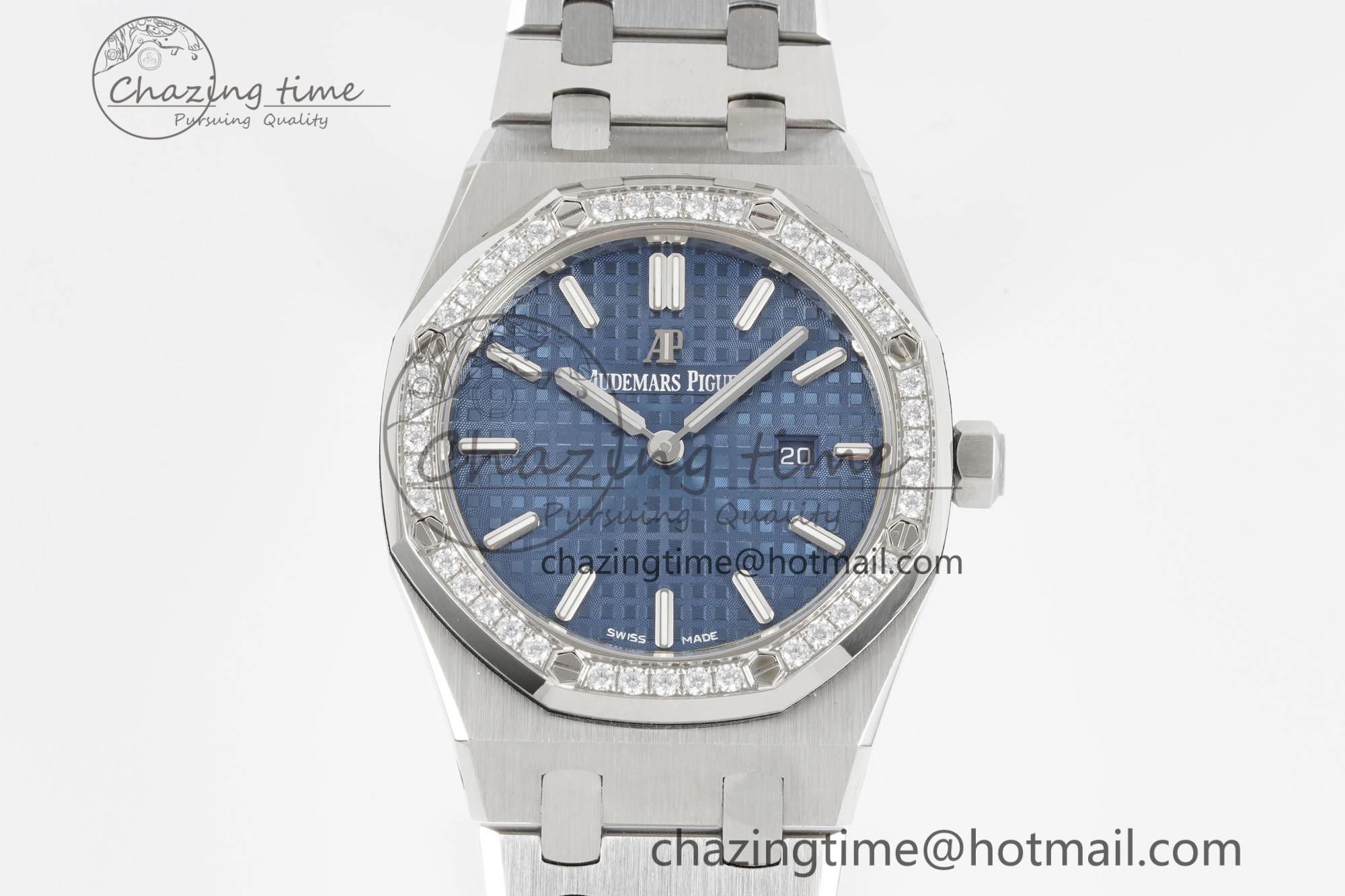 Lightweight Lady Royal Oak 33mm SS Diamonds Bezel JJF 1:1 Best Edition Blue Dial on SS Bracelet ETA Quartz 10145