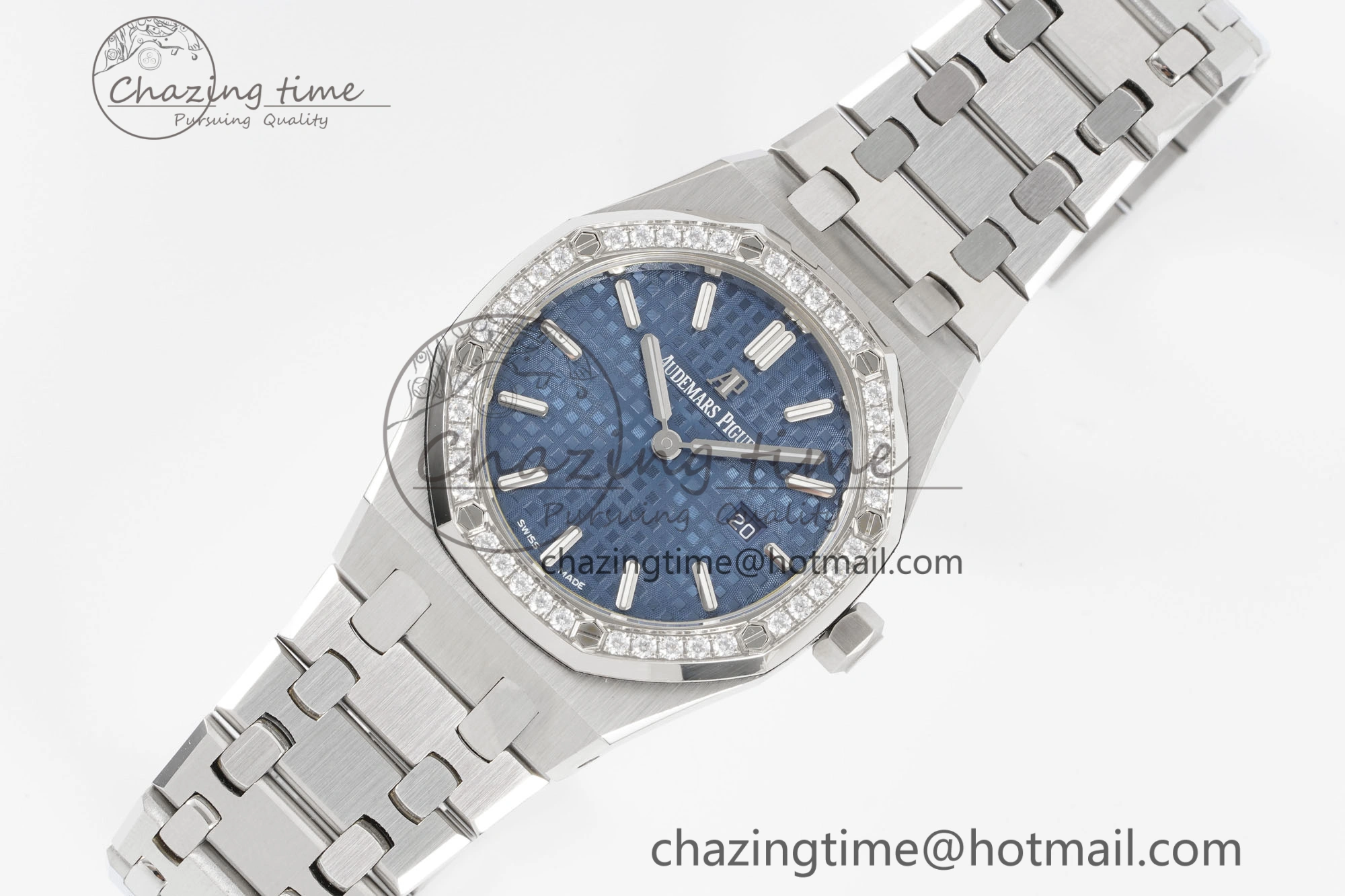 Lightweight Lady Royal Oak 33mm SS Diamonds Bezel JJF 1:1 Best Edition Blue Dial on SS Bracelet ETA Quartz 10145