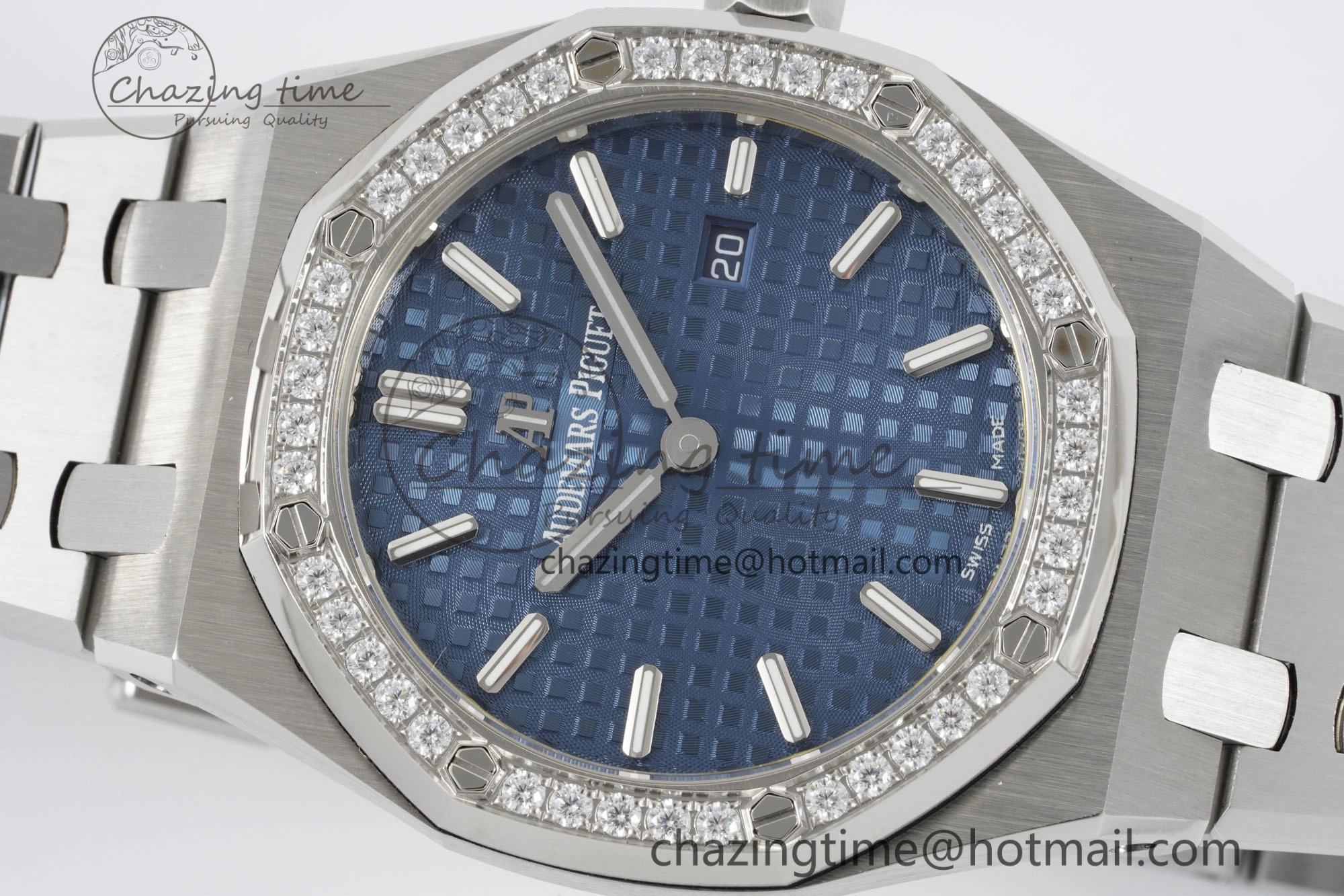 Lightweight Lady Royal Oak 33mm SS Diamonds Bezel JJF 1:1 Best Edition Blue Dial on SS Bracelet ETA Quartz 10145