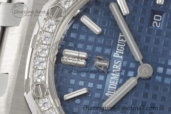 Lightweight Lady Royal Oak 33mm SS Diamonds Bezel JJF 1:1 Best Edition Blue Dial on SS Bracelet ETA Quartz 10145