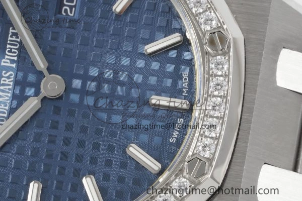 Lightweight Lady Royal Oak 33mm SS Diamonds Bezel JJF 1:1 Best Edition Blue Dial on SS Bracelet ETA Quartz 10145