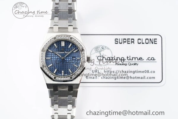 Lightweight Lady Royal Oak 33mm SS Diamonds Bezel JJF 1:1 Best Edition Blue Dial on SS Bracelet ETA Quartz 10145