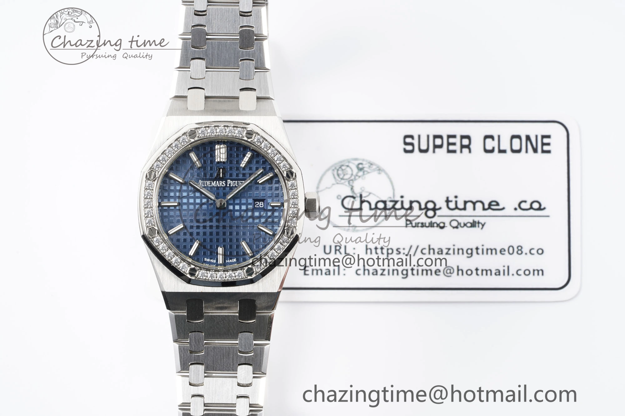 Lightweight Lady Royal Oak 33mm SS Diamonds Bezel JJF 1:1 Best Edition Blue Dial on SS Bracelet ETA Quartz 10145