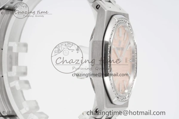 Lady Royal Oak 33mm SS Diamonds Bezel JJF 1:1 Best Edition Cream Dial on SS Bracelet ETA Quartz Stretchable 10143