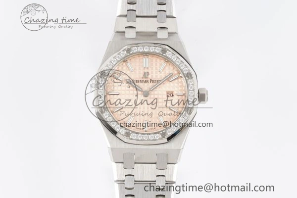 Affordable Lady Royal Oak 33mm SS Diamonds Bezel JJF 1:1 Best Edition Cream Dial on SS Bracelet ETA Quartz 4637
