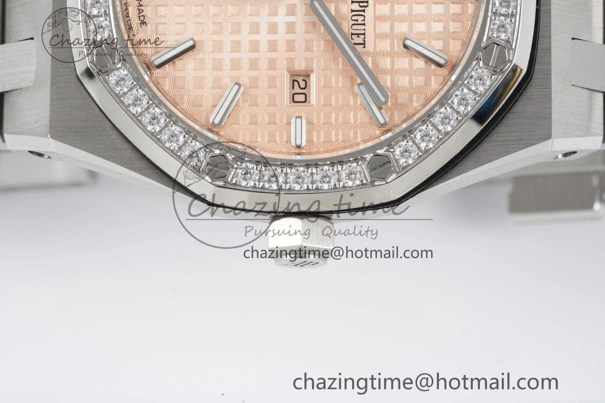 Lady Royal Oak 33mm SS Diamonds Bezel JJF 1:1 Best Edition Cream Dial on SS Bracelet ETA Quartz Stretchable 10143