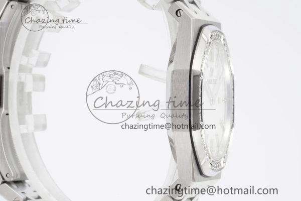 Lady Royal Oak 33mm SS Diamonds Bezel JJF 1:1 Best Edition White Dial on SS Bracelet ETA Quartz Upgraded 10146