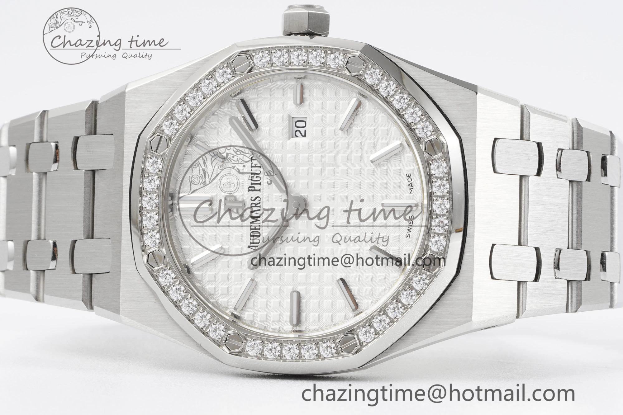 Lady Royal Oak 33mm SS Diamonds Bezel JJF 1:1 Best Edition White Dial on SS Bracelet ETA Quartz Upgraded 10146