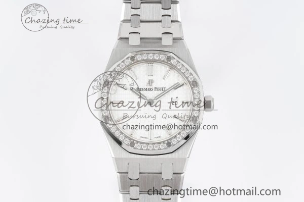 Lady Royal Oak 33mm SS Diamonds Bezel JJF 1:1 Best Edition White Dial on SS Bracelet ETA Quartz Upgraded 10146