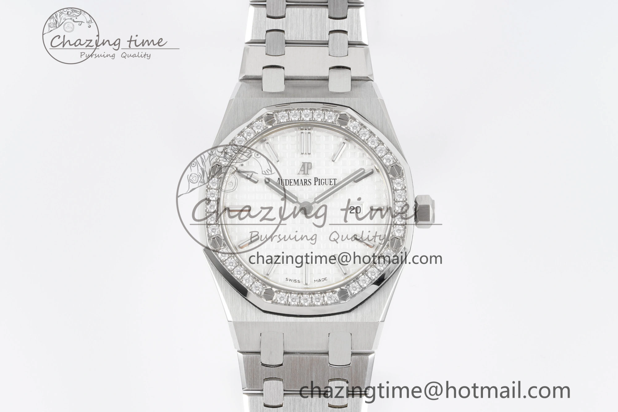 Lady Royal Oak 33mm SS Diamonds Bezel JJF 1:1 Best Edition White Dial on SS Bracelet ETA Quartz Upgraded 10146