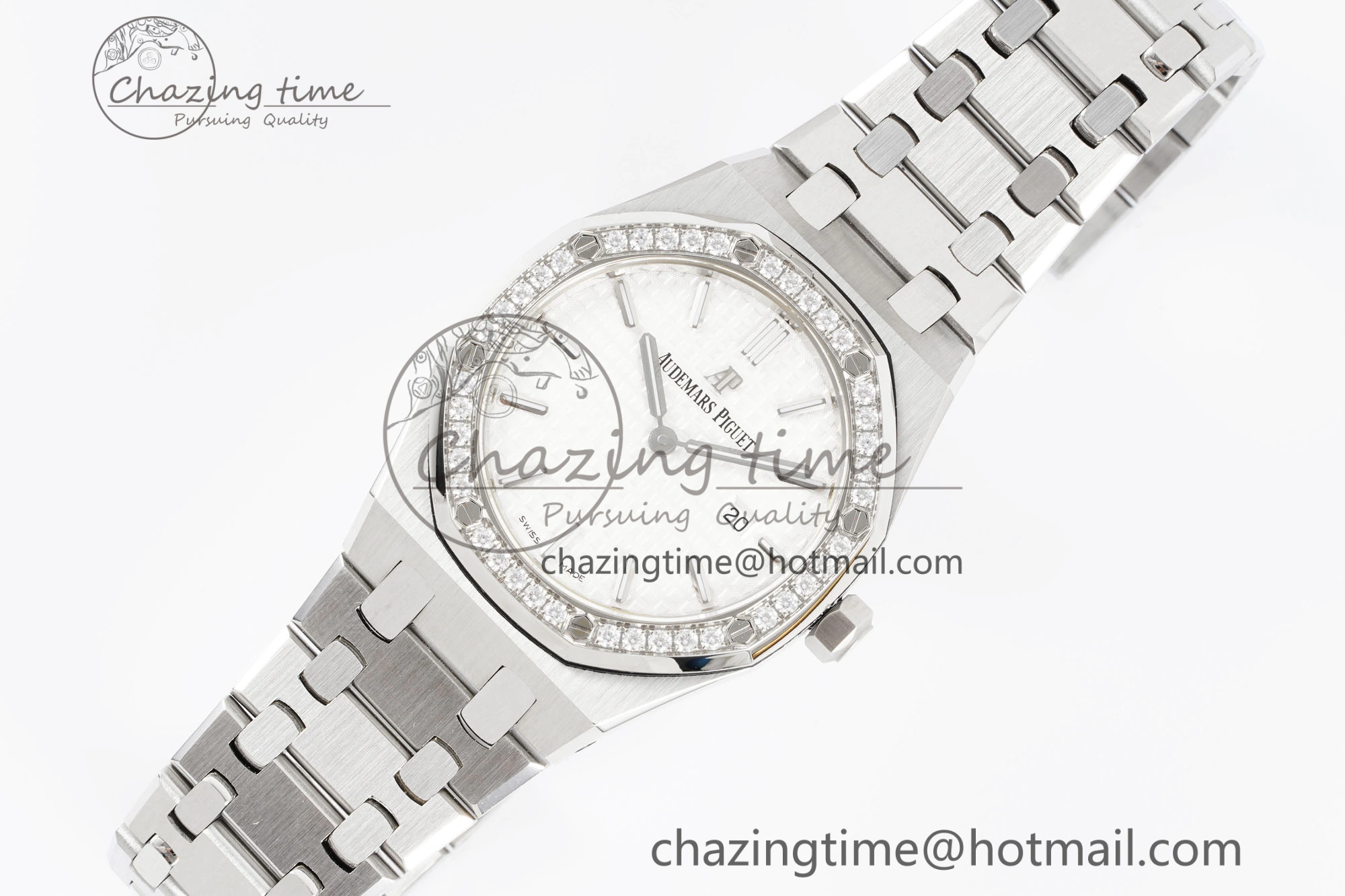 Lady Royal Oak 33mm SS Diamonds Bezel JJF 1:1 Best Edition White Dial on SS Bracelet ETA Quartz Upgraded 10146
