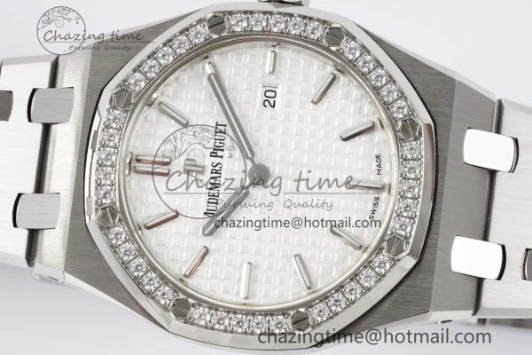 Lady Royal Oak 33mm SS Diamonds Bezel JJF 1:1 Best Edition White Dial on SS Bracelet ETA Quartz Upgraded 10146
