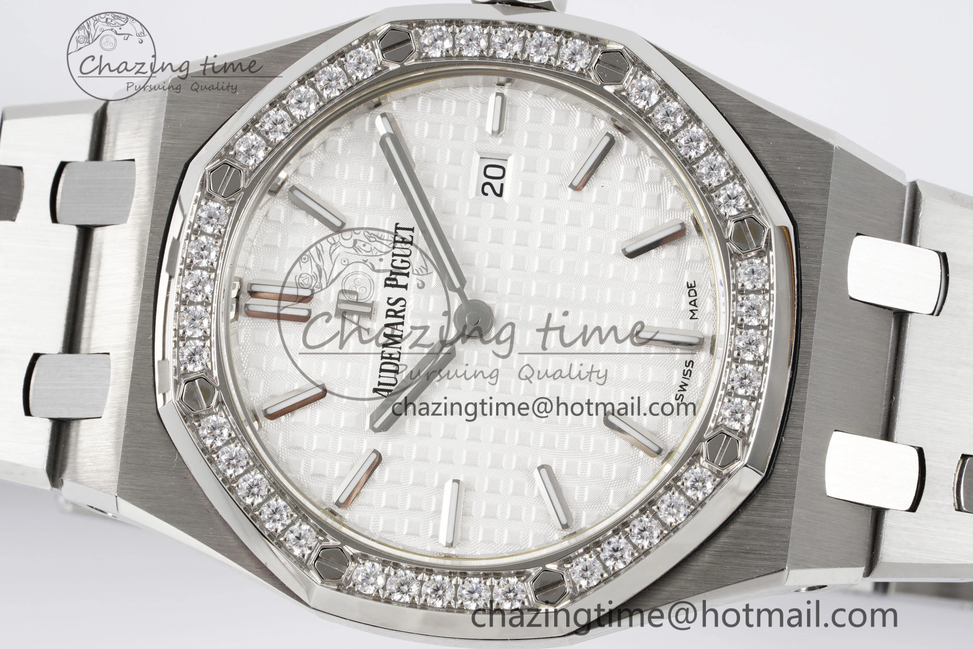 Lady Royal Oak 33mm SS Diamonds Bezel JJF 1:1 Best Edition White Dial on SS Bracelet ETA Quartz Upgraded 10146